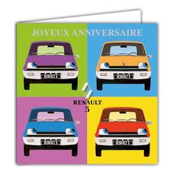 CPMD15167N2 Square Card with White Envelope Format 15 x 15 cm – R5 POPART Official License Renault Auto Passion & Collections – With Glossy Effect – White Interior – Made in France
