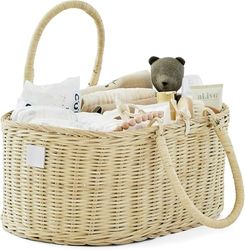 BEBE BASK Baby Diaper Caddy Organizer - Handmade Organic Rattan Basket for Baby Girl & Boy - Luxury Nursery Storage