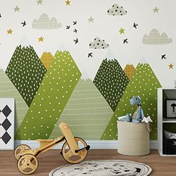 Stickers muraux Enfants - Décoration Chambre bébé - Autocollant Sticker Mural géant Enfant Montagnes scandinaves HELKA - 70x105cm