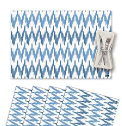 Vilber, Lot de 4 Sets de Table individuels en Vinyle Lavables, imperméables, Anti-Taches, antidérapants, Anti-adhérents et résistants à la Chaleur, Style Ikat-Majorque Zig Zag, Bleu CALANOVA