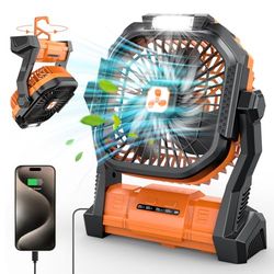 Ventilador Portátil de 20000 mAh, Ventilador USB con Linterna LED, Ventilador de Mesa con Batería y Puerto Type-C, Ventilador Recargable Perfecto para el Camping, los Viajes y la Playa Naranja