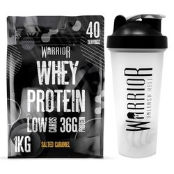 Bundle Warrior Whey 1kg + Shaker 600ml - Up to 36g* of Protein Per Shake – Low Carbs – GMP Certified (Salted Caramel)