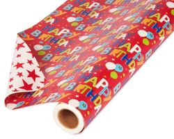 American Greetings Papel de regalo reversible, letras de feliz cumpleaños y estrellas (1 rollo gigante, 175 pies cuadrados)