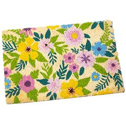 DRW Zerbino Rettangolare in Fibra di Cocco con Fiori 40 x 60 x 2 cm, Multicolore, estandar