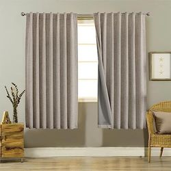 Joydeco Rideaux 100% occultants en Lin Naturel avec Isolation Thermique pour Chambre à Coucher et Salon, avec Passants arrière/Passe-Tringle, 2 Panneaux, Lin, 132 x 183 cm