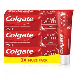Colgate Max White One Toothpaste 3 X 75ml - Teeth Whitening Toothpaste - Clinically Proven Formula - Removes up to 100% of Surface Stains - Contains Whitening Accelerators - 1 Shade Whiter in 1 Week