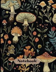 Vintage mushroom composition notebook for college and school students, 140 ruled pages, 8.5x11 inches