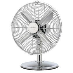 Cecotec Ventilateur de bureau EnergySilence 620 RetroDesk. 40 W, finition chromée, 12" de diamètre avec 4 pales, 3 vitesses, oscillation, hauteur réglable, sécurité maximale
