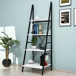 Hanah Home Moderne boekenplank met metalen frame, wit en zwart, 50 x 150 x 44 cm, 100% melamine gecoat deeltjesbord, 18 mm dik, wandmontage, stijlvolle opbergoplossing