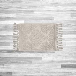 Jean Pierre Ricardo Tapis de Bain tissé à Franges, 100% Coton, décoration de Salle de Bain de qualité supérieure, Dimensions : 43,2 x 78,7 cm, Gris Clair