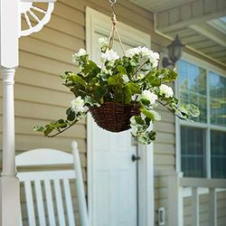 Pure Garden Fleurs artificielles - Géranium Suspendu Arrangement Floral Naturel et réaliste avec Panier pour la Maison ou Le Bureau (Blanc)