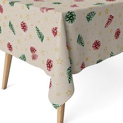 Martina Home Green Pine Cones Resin Coated Tablecloth 200cm x 140cm