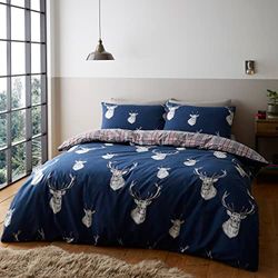 Catherine Lansfield Munro Stags Navy Parure Påslakan 200x220+50x80(2) och dra-på-lakan 140 x 200 vit
