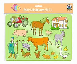 URSUS Colouring Set 3 for Children, 6 Transparent Stencils with Different Designs, Plastic and 6 Templates, 26,8 x 18,9 x 0,2 cm