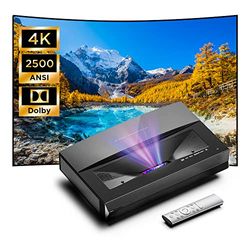 Ultrakort avståndsprojektor 4K TV 2500 ASNI-lumen med 3 färgljus, HDR 10, MEMC, Dolby, DTS ljud, WiFi Bluetooth-projektor, hemmabio