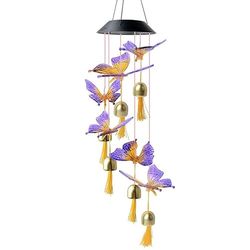 Windgong voor buiten, windgong op zonne-energie, vlinderverlichting, kleurverandering, hangende led, automatische sensorverlichting, tuinlamp, decoratie voor tuin, gazon, binnenplaats, moeder,