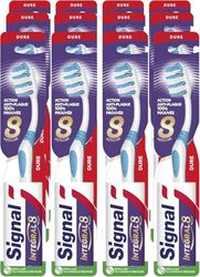 SIGNAL - Brosse à Dents Integral 8 Soin Complet - Action anti-plaque 100% prouvée - Emballage avec 75% de matériaux recyclés - Dure (lot de 12 brosses à dents), Couleur Aléatoire