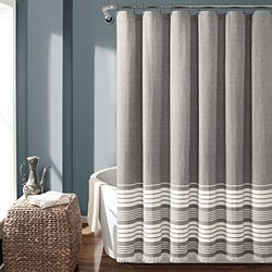 Lush Decor, Nantucket 16T004620 - Tenda da doccia con frange in cotone tinto in filo, 183 x 183 cm, colore: grigio