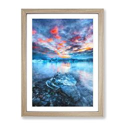 Iceland View Painting Modern Framed Wall Art Print, Ready to Hang Picture for Living Room Bedroom Home Office Décor, Oak A3 (34 x 46 cm)
