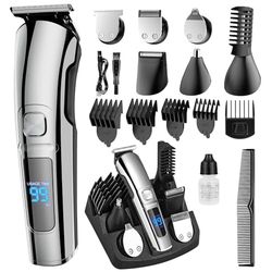 16-in-1 Beard Trimmer for Men, Professional Hair Clippers & Trimmer with Self-Sharpening Blades, IPX7 Waterproof, Electric Grooming Kit with Large LED Display, Suitable for Families and Barber