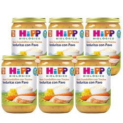 HiPP Biológico - Tarrito De Verduras con Pavo BIO - Menú Grandullón con Trocitos - Pack 6x220g - Ingredientes de Producción Ecológica - Sin Gluten - A Partir de 12 Meses