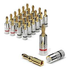 Sonero® jeu de 24 fiches bananes, pour tous les câbles d'enceintes d'un diamètre maximum de 6 mm², 24 pièces avec codage couleur (12x rouge, 12x noir), plaquées or 24 carats