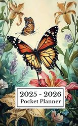 Pocket Calendar 2025-2026 for Purse: Two Year Monthly (January 2025 - December 2026) - Vintage Aesthetic Butterflies Cover