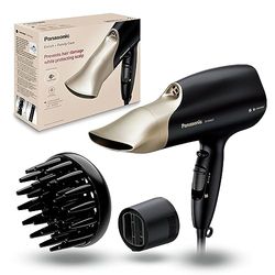 Panasonic - EH-NA67-K825 | Sèche-cheveux, Technologie nanoe, Évite d'abîmer les cheveux tout en protégeant le cuir chevelu, Embout oscillant, Diffuseur, Concentrateur, Touche Air Froid, Noir mat et Or