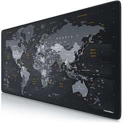 CSL-Computer Titanwolf XXL Speed Gaming Mouse Mat Titanwolf World Map 900 x 400 mm XXL Mouse Mat Large Size Improves Precision and Speed