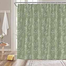 Cortina de Ducha botánica Verde Salvia, Estilo Bohemio, Hierbas, Floral, Naturaleza, Lindas Hojas y Flores, Retro, rústica, de Tela Vintage, decoración de baño, Cortina de Tela con Ganchos