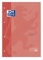 Oxford Touch navulverpakking Color-1, verlijmd, A4+, geruit, 5 x 5, koraalrood, 5 stuks