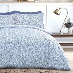 Sleepdown Ditsy Flowers Blue White Reverse Soft Easy Care Duvet Cover Quilt Bedding Set Pillowcase with Ties - Double (200cm x 200cm)