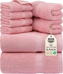 Utopia, Set di 8 asciugamani composto da 2 teli bagno, 2 ospiti e 4 lavette, in 100% cotone filato ad anelli da 600 g/m², altamente assorbenti, per bagno, palestra, hotel e spa (rosa cipria)