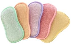 EPONGENIO MYBO TV - Set med 5 dubbelsidiga tvättsvampar, maskintvättbar, reptålig och flera ytor, pastellfärgad, 11 cm x 17 cm - visad på TV