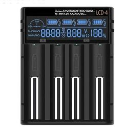 Cargador rápido de pilas AA/AAA, 4 slots, compatible con múltiples baterías, ideal para cargar pilas de manera eficiente y rápida.