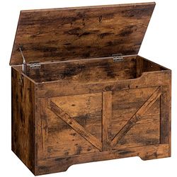 HOOBRO Wooden Storage Chest Trunk, Storage Bench with Lid, Large Toy Box Organizer with Safety Hinge, Sturdy Toy Chest, for Entryway, Hallway, Easy Assembly, Rustic Brown EBF77CW01