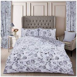 GC GAVENO CAVAILIA Easy Care Floral Bedding Single Size, Soft & Cosy Rose Duvet Cover Set, Breathable Bed Linen, Grey