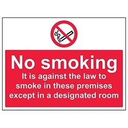 VSafety "No Smoking/utom In Designated Room" skylt, (paket med 3), 400mm x 300mm, 3