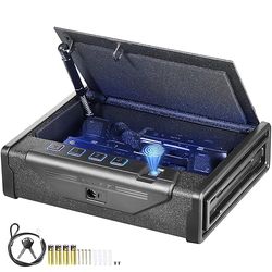 VEVOR Caja Fuerte Biométrica para Pistola de Acero para 2 Pistolas con 3 Formas de Acceso de Huella Dactilares, Contraseña y Llave Caja Fuerte para Armas para Joyería Documentos Pistolas, 28x18x5 cm