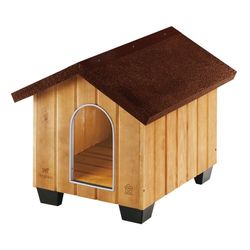 Ferplast 87001000 Caseta de Exterior para Perros Domus Small, Robusta Madera Ecosostenible, Pies de Plástico, Rejilla de Ventilación, 61 x 74.5 x 55 Cm, Negro