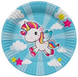 Folat 61933 papieren borden Ø 23 cm, 8-delig, eenhoorn, verjaardag, diner, kinderen, feest, bruiloft, babyshower, meerkleurig