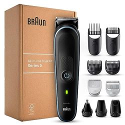 Braun Rasoio Elettrico Barba e Capelli, Regolabarba Tagliacapelli Uomo, 10-In-1 Styling, per Corpo, Naso E Orecchie, Imballaggio Riciclabile, Idea Regalo, MGK5445 Nero