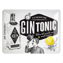 Nostalgic-Art Plaque Vintage Gin Tonic – Idée de Cadeau pour Les Amateurs de Cocktails, en métal, Design Retro pour la décoration, 15 x 20 cm