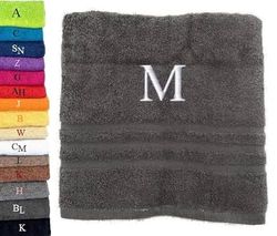 Asciugamano con monogramma personalizzato Asciugamano con monogramma ricamato Lettera Nome Asciugamano personalizzato iniziale Asciugamano in cotone Regalo personalizzato (140 x 70 cm, Grigio)
