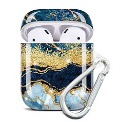 JIAXIUFEN custodia per AirPods, design marmorizzato glitter oro, carino, protezione silicone TPU, accessori per donne ragazze, per AirPods 2 e 1 custodia