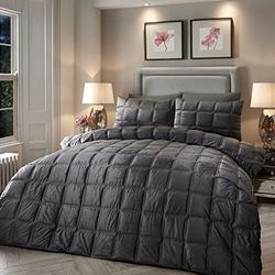 SOIREE Luxury Slate Grey Velvet Duvet Cover Set Double (200x200cm) – Soft Box Stitched Bedding – Includes 2 Pillowcases – Grey Velvet Bed Set – Elegant Square Design – Cosy Home Decor