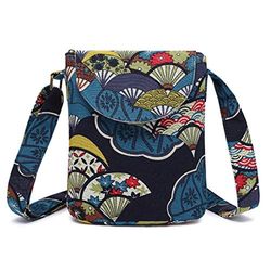 OPQRSTU Bolso de hombro de lona retro de tamaño pequeño para mujer, estilo hippie, bohemio, bolso cruzado, Azul