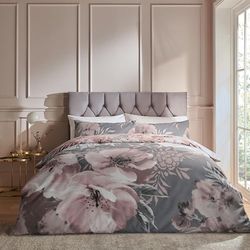 Catherine Lansfield Dramatic Floral Vändbart Dubbel Påslakanset med grå örngott