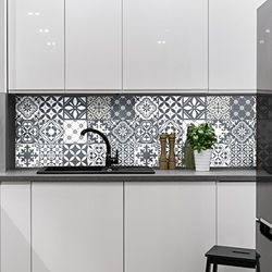 Stickers muraux Cuisine - Sticker Mural - Carreaux de Ciment adhésif Mural - Stickers Muraux azulejos - Sticker Carrelage adhesif Mural Salle de Bain 20 x 20 cm - 15 PCS Carreau de Ciment adhesif gris