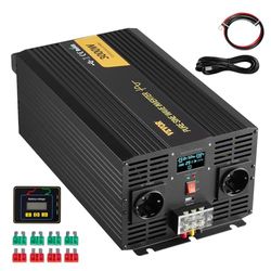 VEVOR Ren sinusvågsomvandlare, 3 000 W, DC 24 V till AC 230 V, med USB-port, LCD-skärm, fjärrkontroll, EU-kontakt, för husbil, bil, solsystem, resor